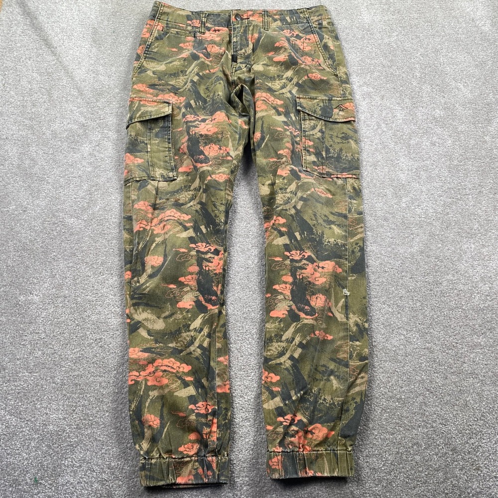 LRG Cargo Pants Mens 34 Green Coral Camo Graphic Print Jogger Streetwear